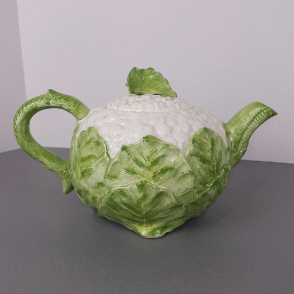 Fitz and Floyd Cauliflower Teapot Vintage 1985 Ceramic Vegetable Cottage Kitsch